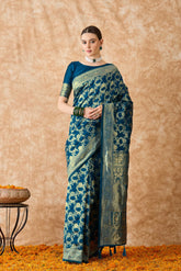 Womens Fashion Ethnic Teal Color Sarees-MLSHWSA1518TEL0ONE
